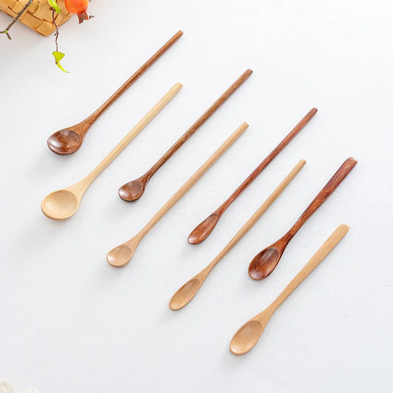 

Natural Wooden Spoon With Long Thin Handle Stirring Rod Mixing Spoons Dessert Coffee Tea Honey Supplies Kitchen Tools Tableware
