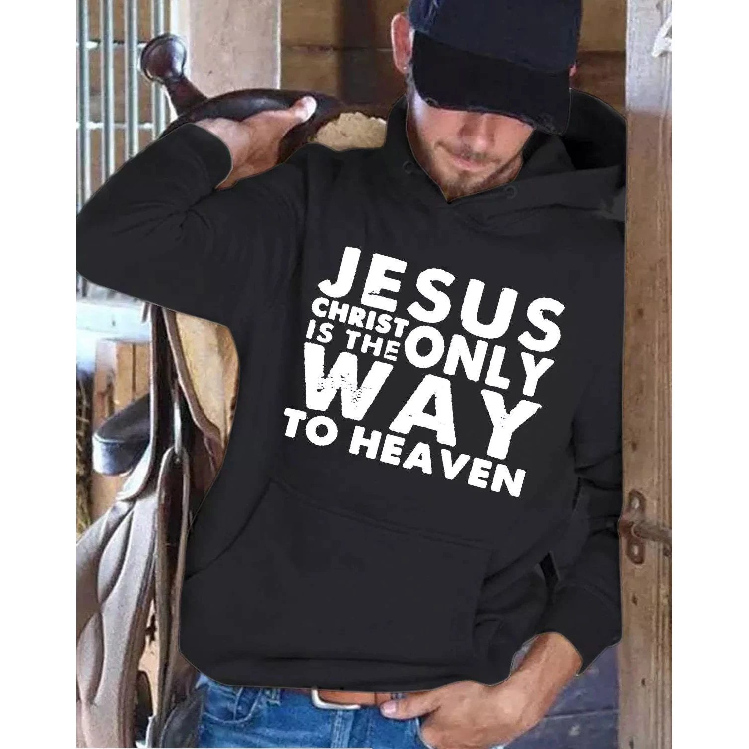 

Badassdude Jesus Christ Is The Only Way To Heaven Red Printing Men's Casual Hoodie