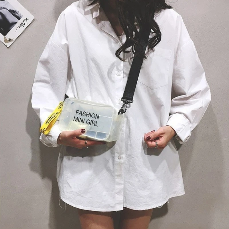 

Прозрачная сумка-мессенджер через плечо для женщин, модный миниатюрный саквояж на плечо из ПВХ с надписью карамельных цветов, маленький тоу...