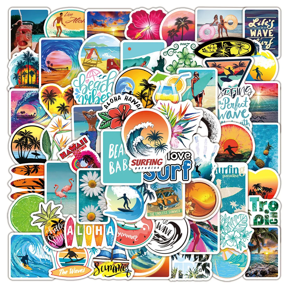 

10/30/50/100PCS Hawaii Summer Surfing Stickers Tropical Beach Surf Decals Travel Luggage Surfboard Water Bottle Sticker Kids Toy