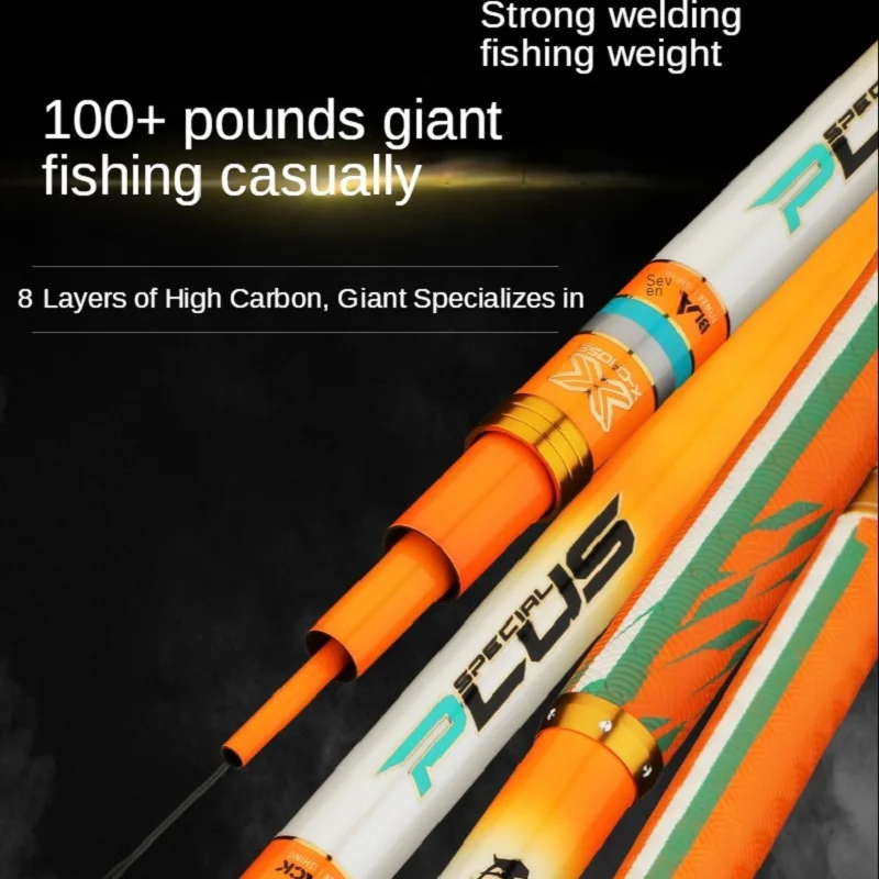 

Black Fisherman Giant edition Hard and Light 6H 19 Calibration Big Object Rod Carbon Fiber 3.6m-10m Adjustable Fishing Rod