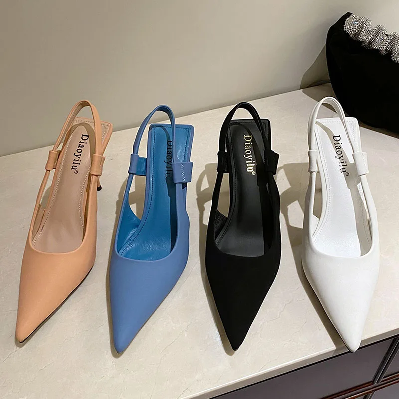 

2022 Blue Fashion Shoes Woman Slingbacks Thin High Heel Shallow Slip On Elegant Pumps Pointed Toe Pumps For Party Wedding Shoes