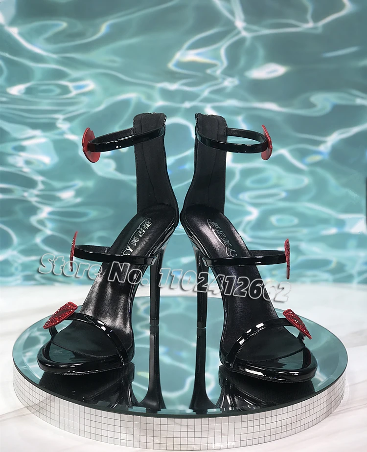 Sexy Lip Rhinestone High Heels Round Toe Patent Leather Back Zipper Sandals Stiletto Fashion Summer Party Wedding Women's Shoes