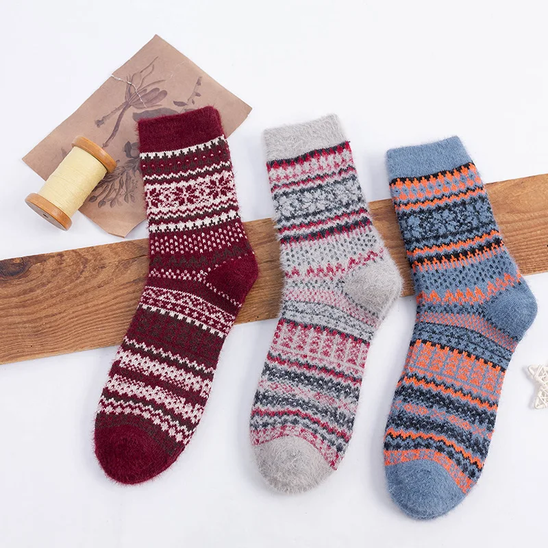 3 Pairs New Arrival Hot Selling Rabbit and Sheep Wool Socks for Women Winter Mid-Calf Thickened Faux Cashmere Thermal Socks