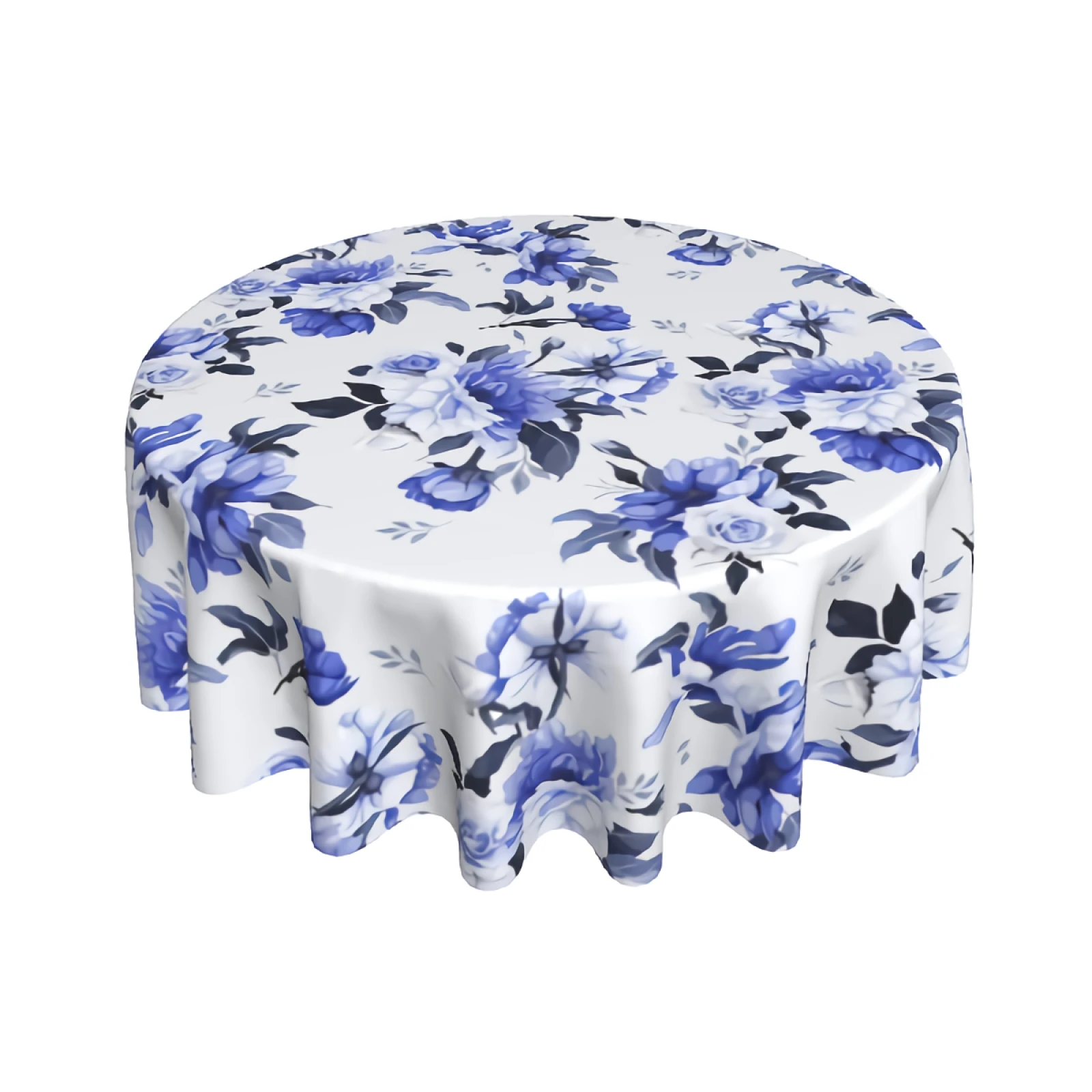 

Blue Watercolor Floral Tablecloth Round 60 Inch with Dust-Proof Wrinkle Resistant Waterproof Decorative Table Cover