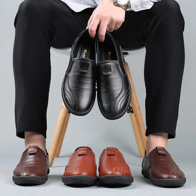 

Мужские повседневные кожаные туфли, универсальные дышащие легкие ботинки с мягкой подошвой, обувь в горошек