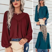 women long sleeve tops round neck pullover loose basic casual fashion streetwear solid color ladies clothing blusa spring autumn