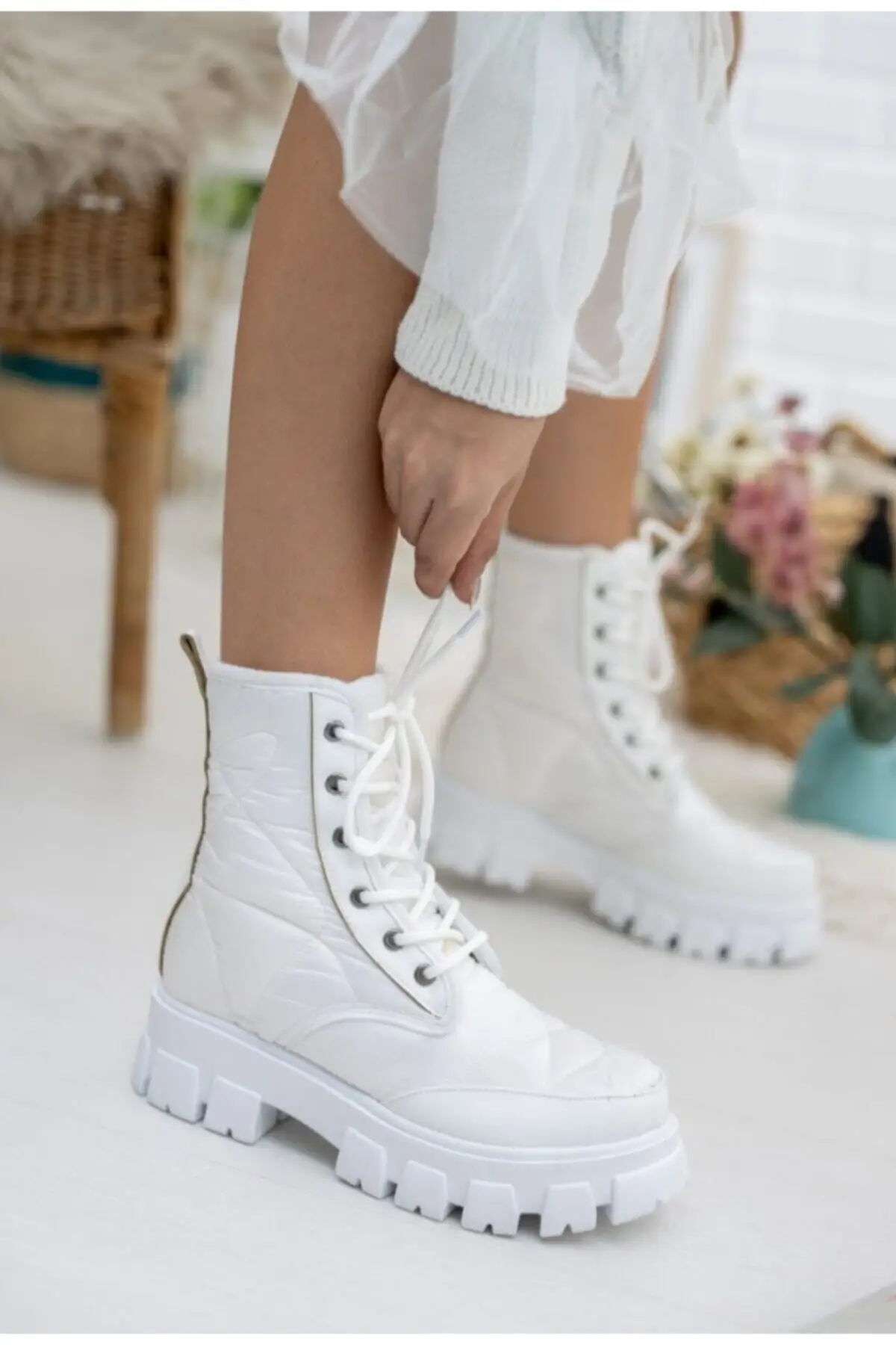 

Women white parachute fabric boots personalized design