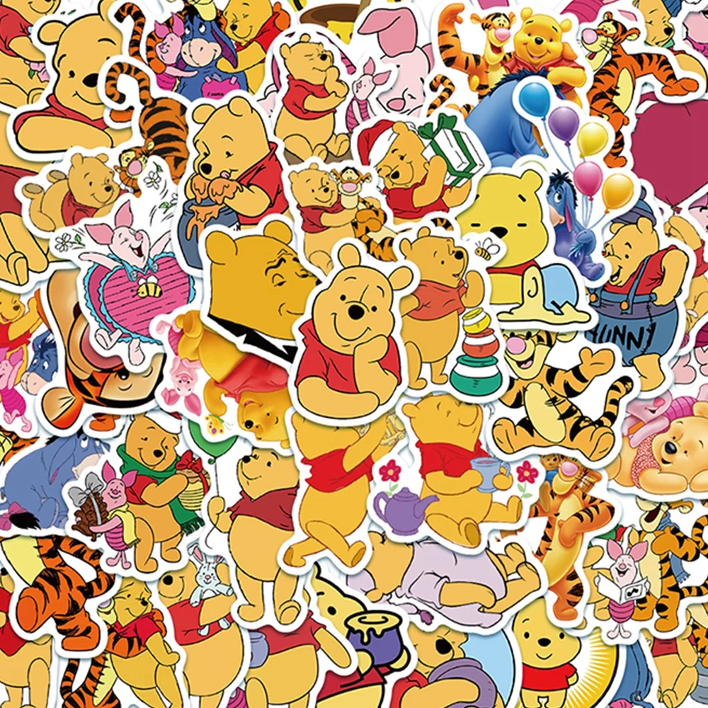 Наклейки Disney Cartoon Movie Frozen Encanto Pooh Bear Princess Cute Toys Decals для девочек на ноутбук Kawaii Sticker (50 штук).