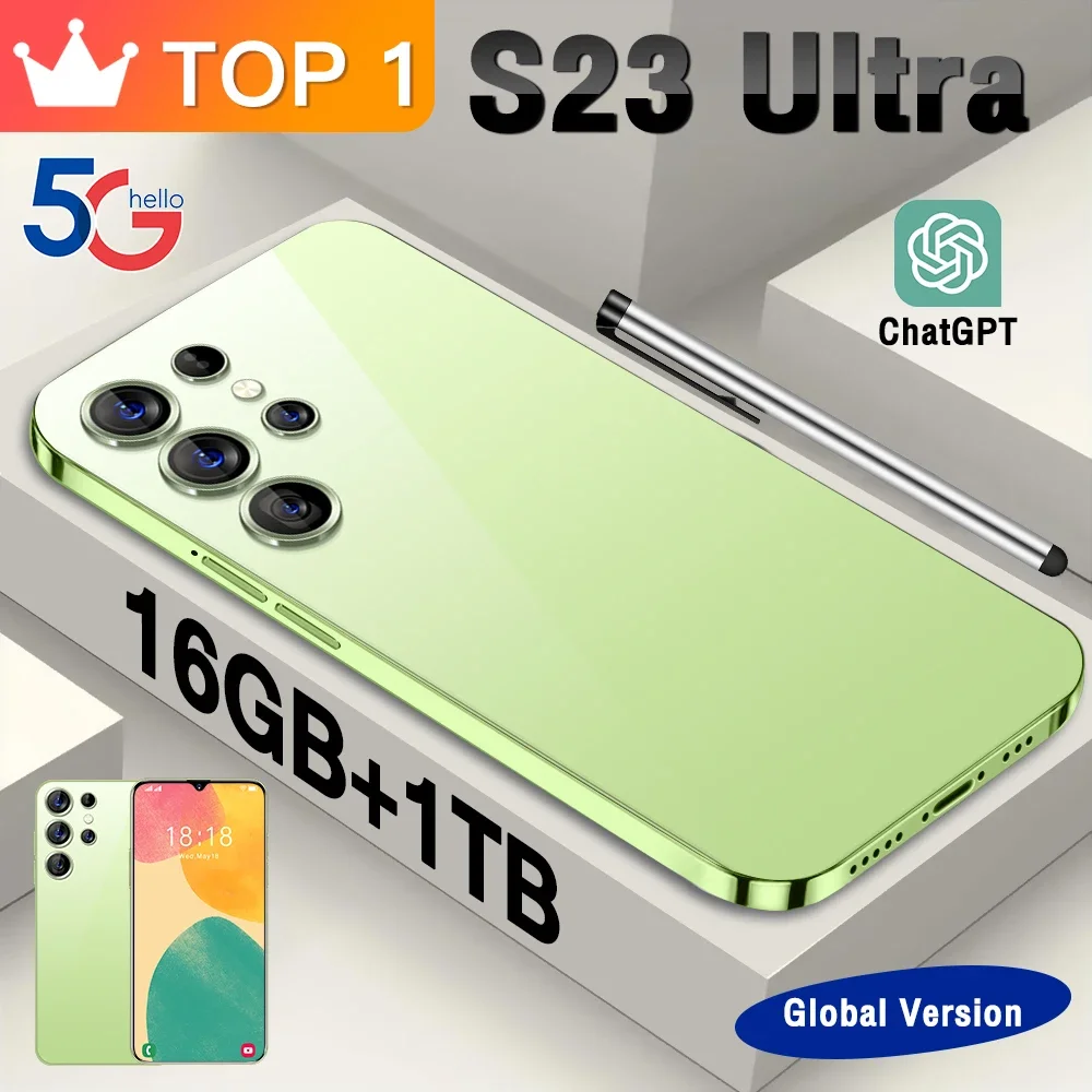 

2023 New hot s23 ultra smartphone 7.3 inch Full Screen 4G 5G Phone 16TB+1TB 7800mAh Mobile Phones Global Version 108MP HD