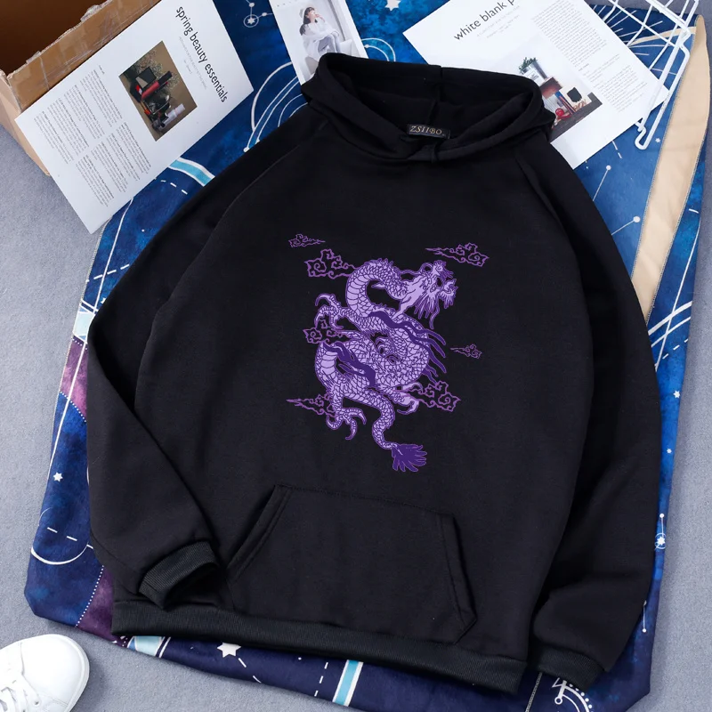 

Chinese Dragon print top Ulzzang punk sweatshirt hoodie Hip hop Kawaii Harajuku vintage chic print Women warm Hooded sweatshirt