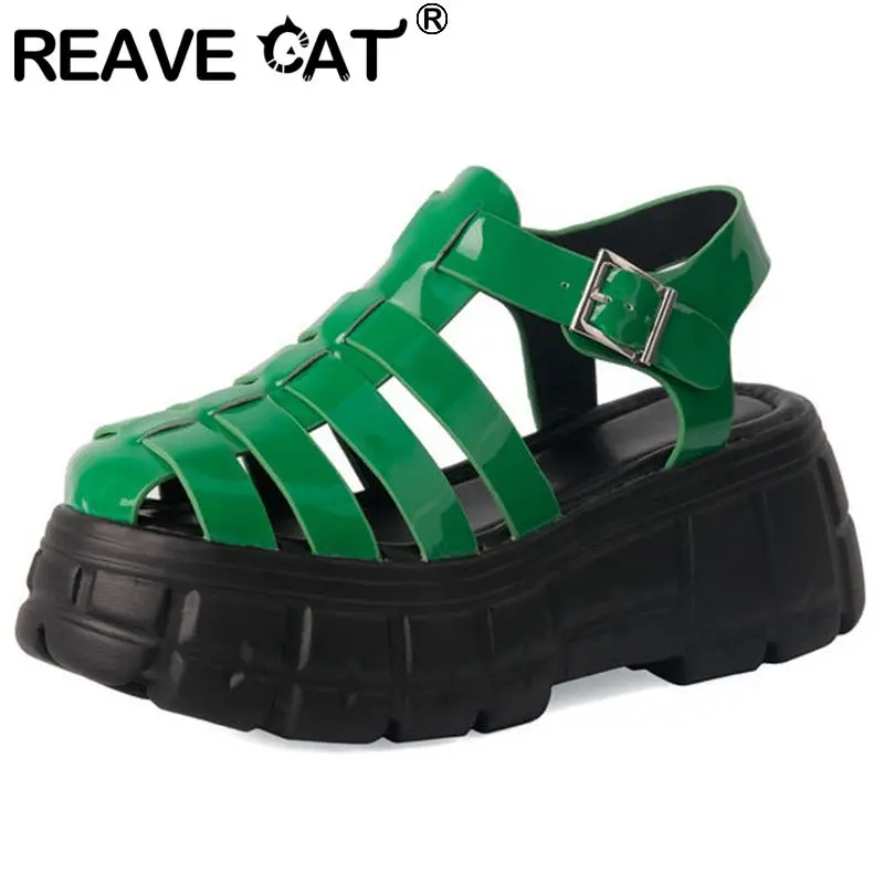 

Женские ремешки на квадратном каблуке REAVE CAT, пляжные ремешки в римском стиле с пряжкой, размеры 34-39, зеленые и черные, S3674, 2022