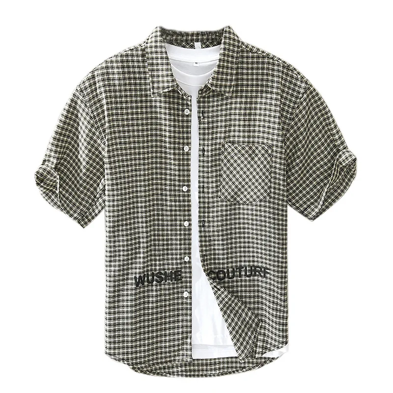 

Men's Plaid Shirt 2022 Summer New Casual Loose Thin Short-sleeve Shirt Men Fashion Simple Lapel Shirt Breathable Comfortable Top
