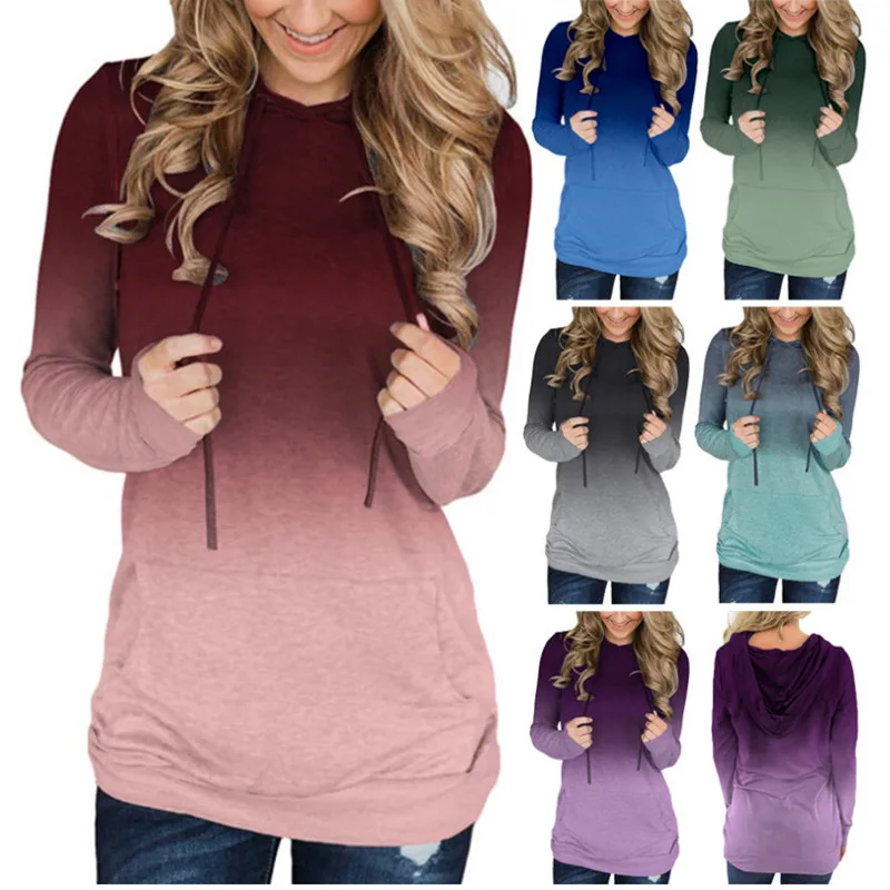 Womens Hoodie Sweatshirts Casual Tunic Tops Long Sleeve Hoody with Kangaroo Pockets Colourful Gradient Hoodie