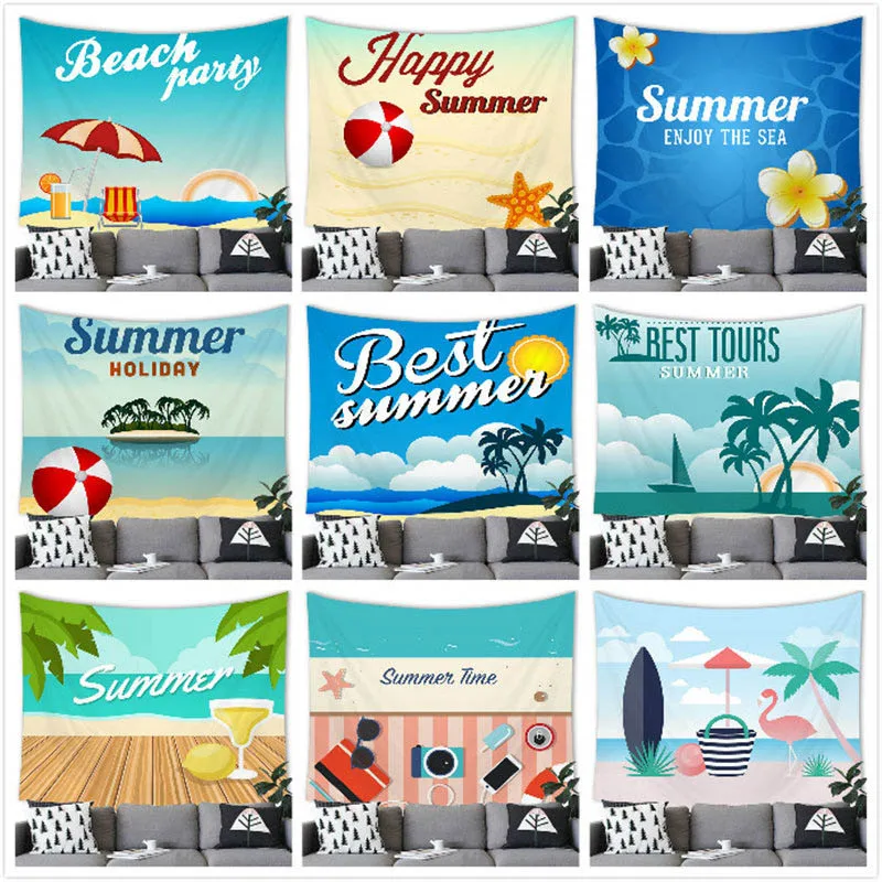 

Summer Beach Tapestry Wall Hanging Cartoon Summer Beach Decor Tapestry Wall Hanging Room Home Decoration Background Wall Decor
