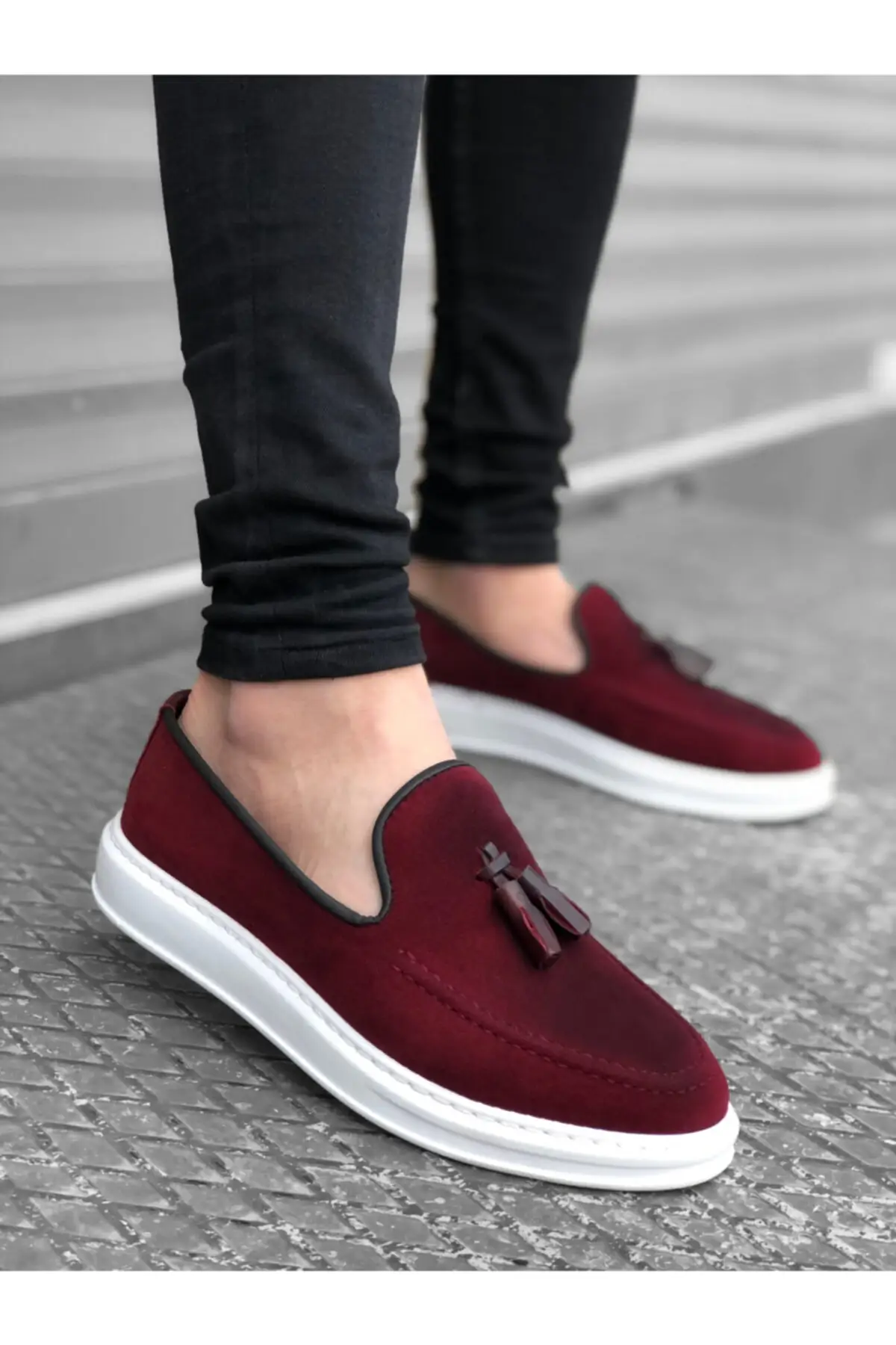 

Men's Shoes Claret Red Lace-Up High Sole Suede Classic tassel Ba0005 Casual Loafers Lightweight Shoes