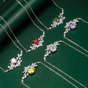 2022 New Color Treasure Necklace Inlaid with Fat Square Yellow Diamond Green Crystal Clavicle Chain Female Wedding Jewelry