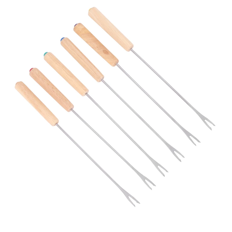 

108X Stainless Steel Color Coding Chocolate Fountain Cheese Fondue Forks With Oak Wood Handle Heat Resistant,9.5Inch