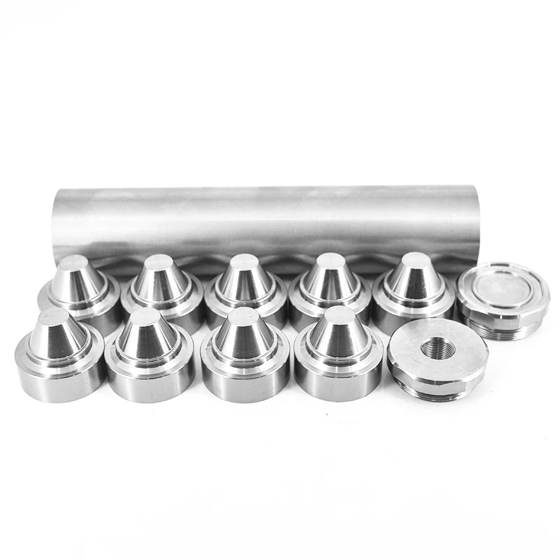 

7.8''L TITANIUM Tube 1.5" OD 1.355" ID 1/2x28 + 5/8x24, 9x Titanium Skirted Cone Cups Solvent Trap Fuel Filter Built in Spacer