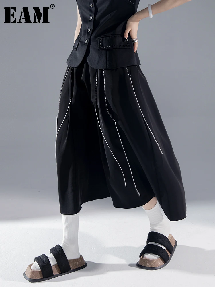 

[EAM] черная Повседневная Длинная юбка трапециевидной формы с высокой талией, женская модная весенне-осенняя Новинка 2022 1DE9113