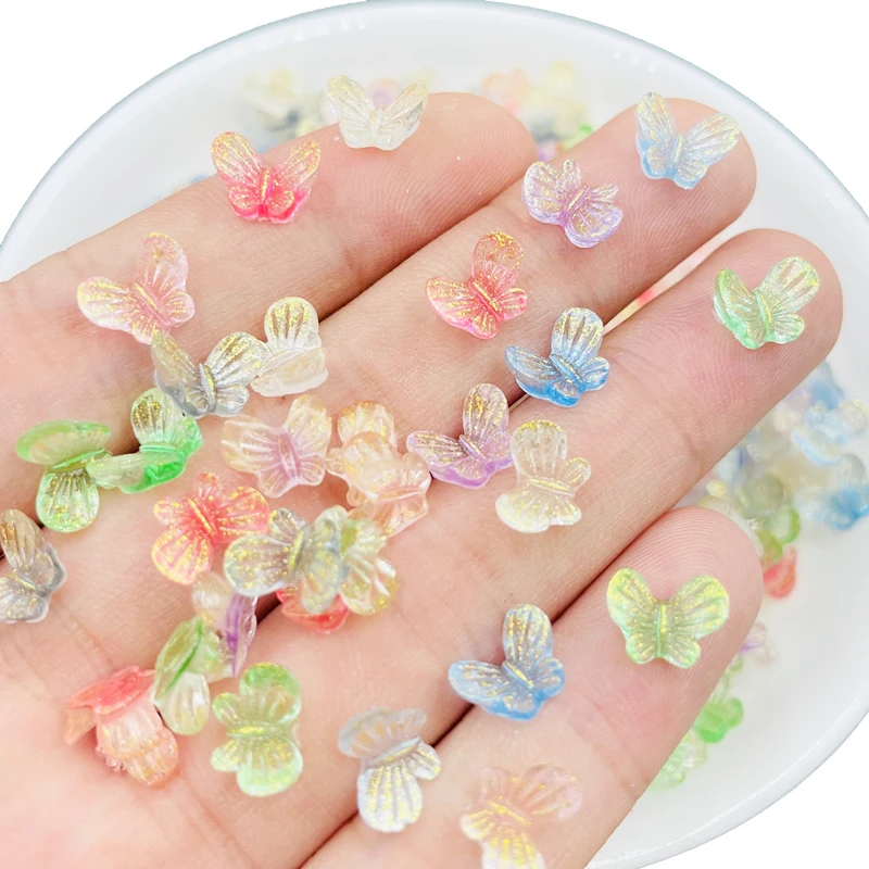 

100Pcs New Cute Mini Mixed Color Butterfly Resin Figurine Crafts Flatback Cabochon Ornament Manicure Making Hairwear Accessories