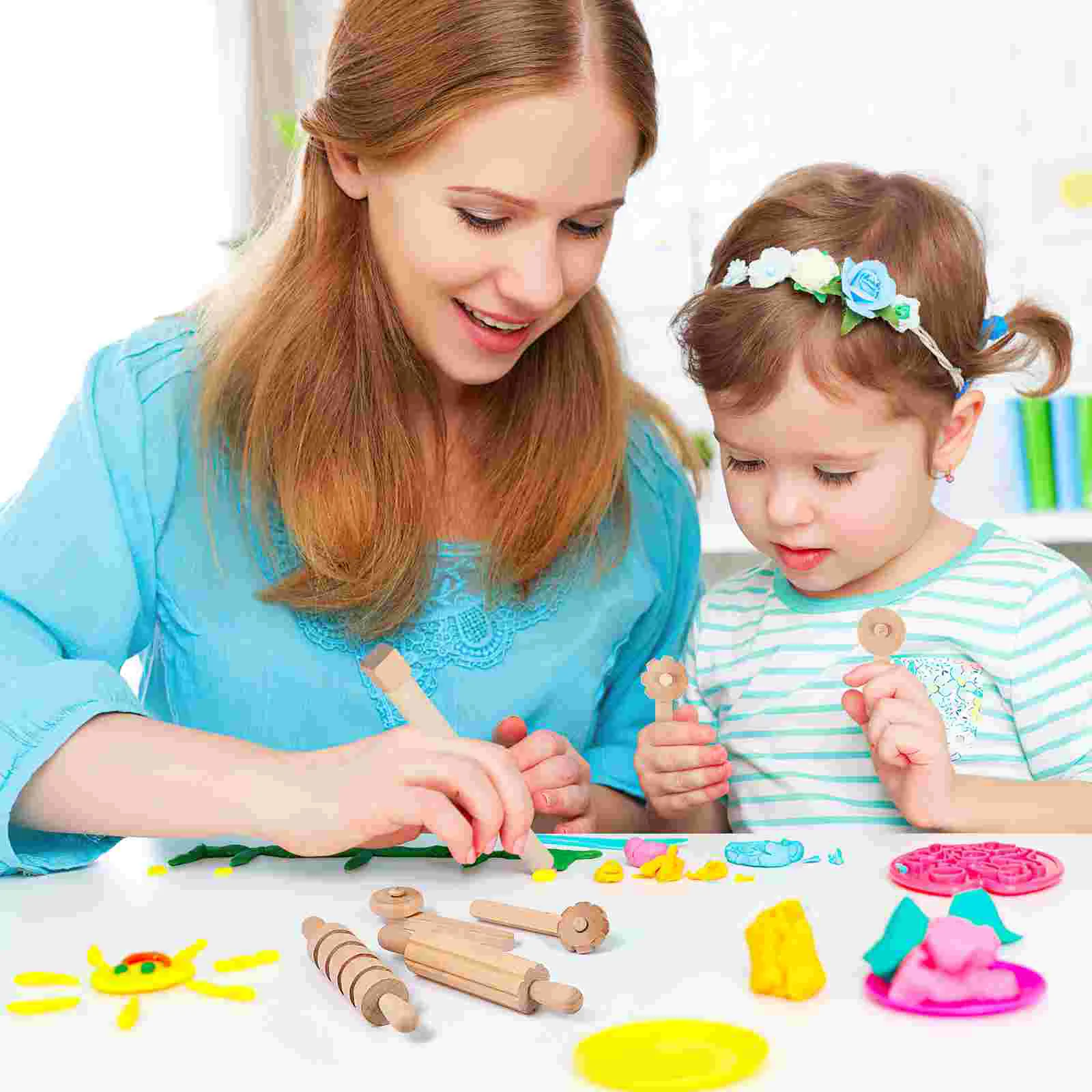 Plasticine Tools Clay Dough Play Accessories Stamps Sculpting Sculpture Wooden Children DIY Pottery Fudge Toddler