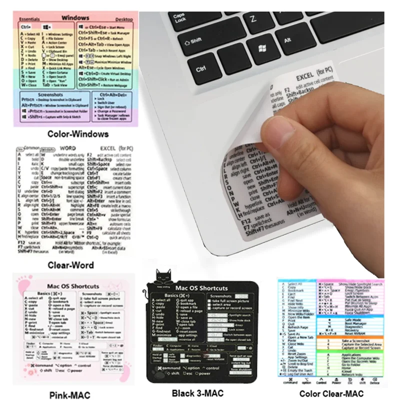 

HD Reference Keyboard Shortcut Sticker For Laptop Desktop PS Excel Shortcut Stickers for Apple Mac Chromebook Windows Photoshop