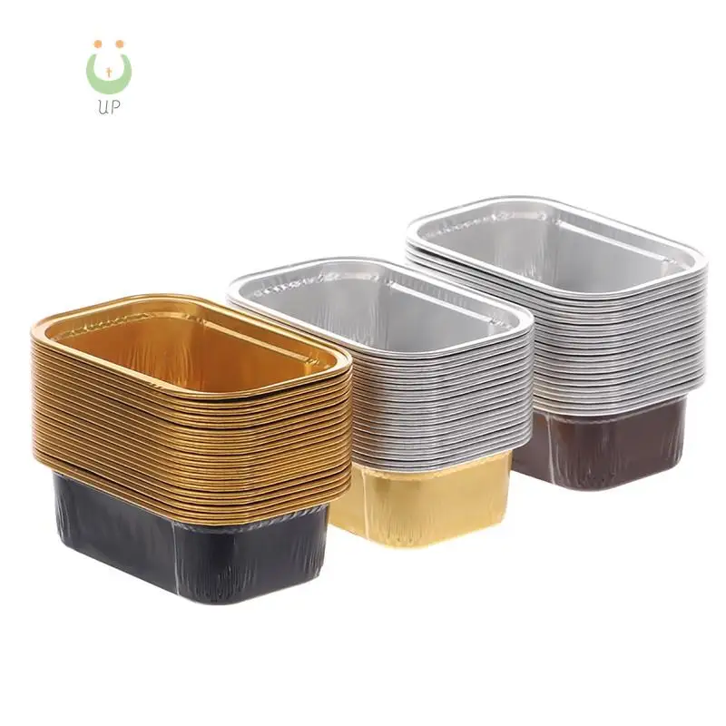 

10 Pcs 168ML Rectangular High Temperature Resistant Aluminum Foil Resistant Baking Box Resistant Baking Cup Cake Box With Lid