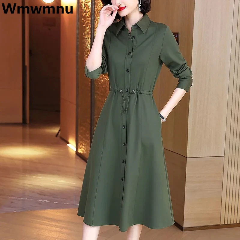 

New A-line Adjustable Waist Oversize 4xl Shirt Dress Elegant Spring Female Dresses Loose Casual Vestido Long Sleeve Midi Elbise