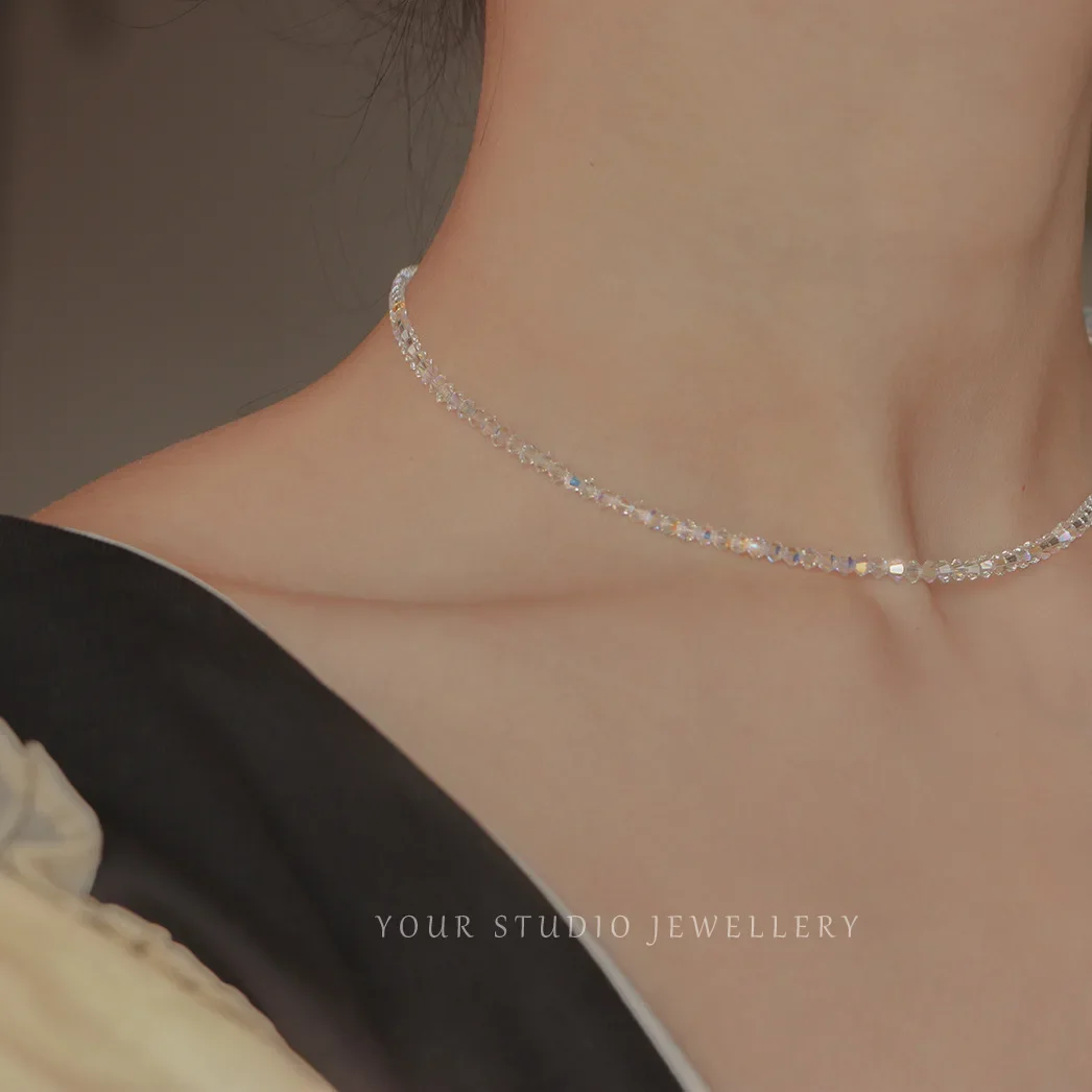 Ультра-мерцающее редкое ультратонкое ожерелье с кристаллами Shijia посеребренное