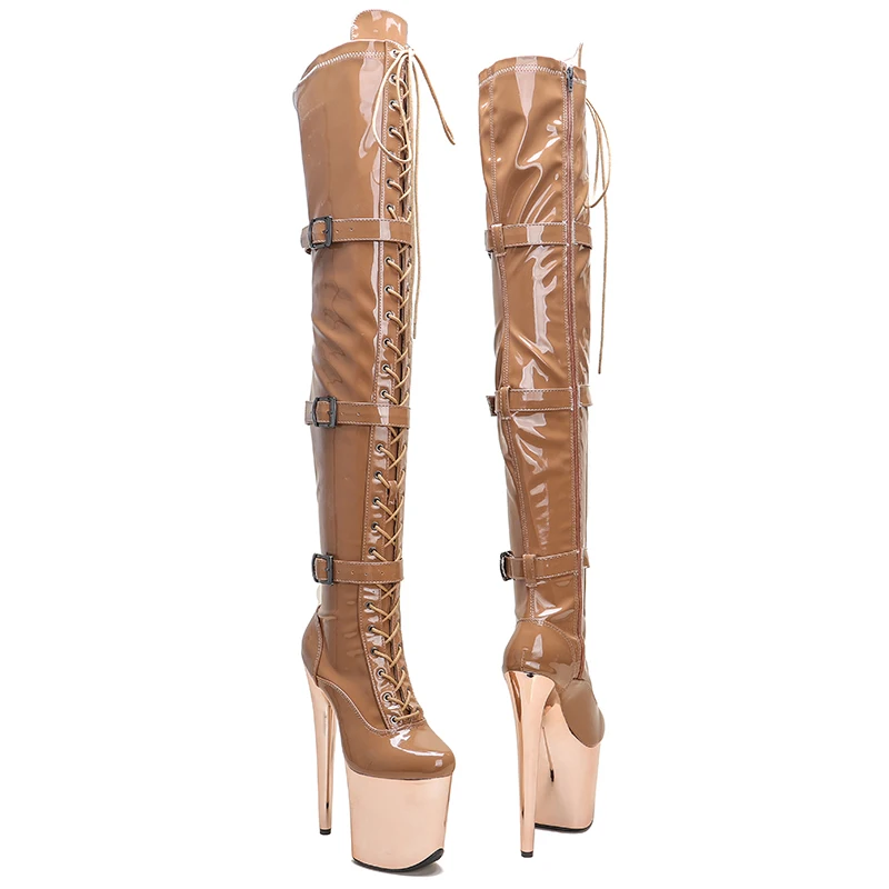 Leecabe  20CM/8inches Patent Upper High Heel platform Boots closed toe over knee Pole Dance boots