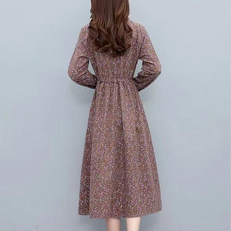 Новинка 2023 года весна-лето женские платья миди с длинным рукавом и v-образным