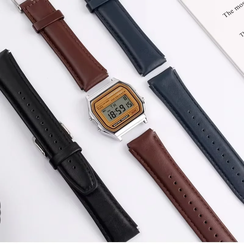 Фото Ремешок для часов из воловьей кожи для Casio AE1200 AE1300 A159W-N1 A158WA A168, винтажный маленький квадратный быстросъемный ремешок-цепочка, 18 мм, мужской. №1