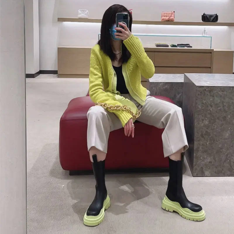 

Женские ботильоны на массивном каблуке, женская обувь, Осенние брендовые дизайнерские ботинки челси, женские ботинки на платформе, модные б...