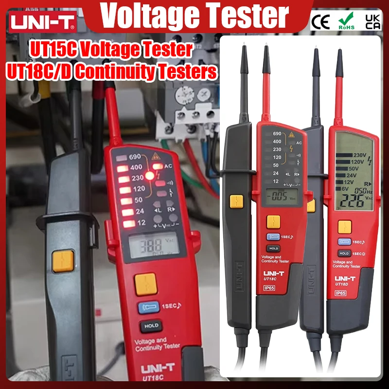 Фото UNI-T UT15C UT18C UT18D Индикатор напряжения Цифровой вольтметр Вольт-зонд Измеритель напряжения Тестер Мультиметр непрерывности последовательности фаз №1