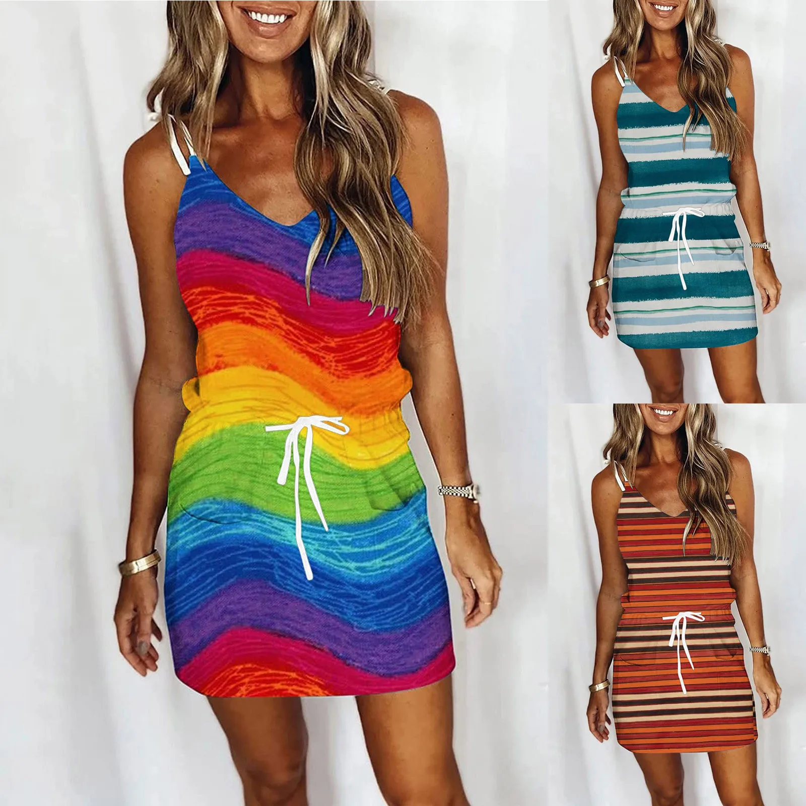 

Женское платье-трапеция без рукавов, с V-образным вырезом