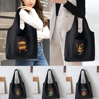 women organizer bag canvas tote bag newcute cute monster printed shoulder bag reusable shopping bag casual supermarket handbags
