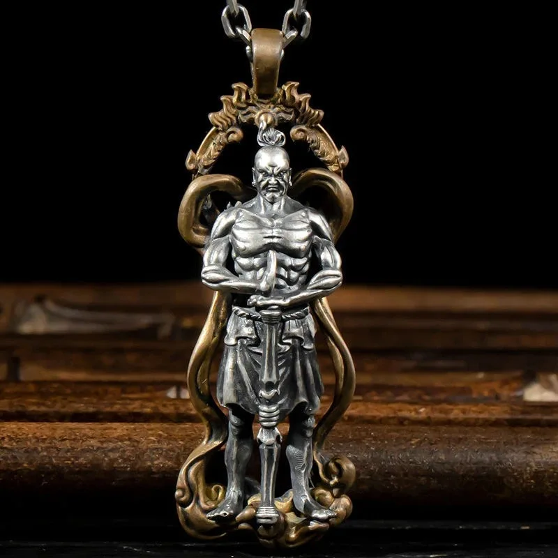 

Vintage Buddhist Jewelry Dharma Protector Vajra Arhat Buddha Pendant Men Women Religious Amulet Necklace