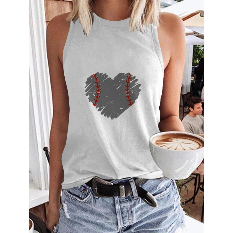 

Fashion print large women's T-shirt round neck sleeveless vest casual women's T-shirt women's top