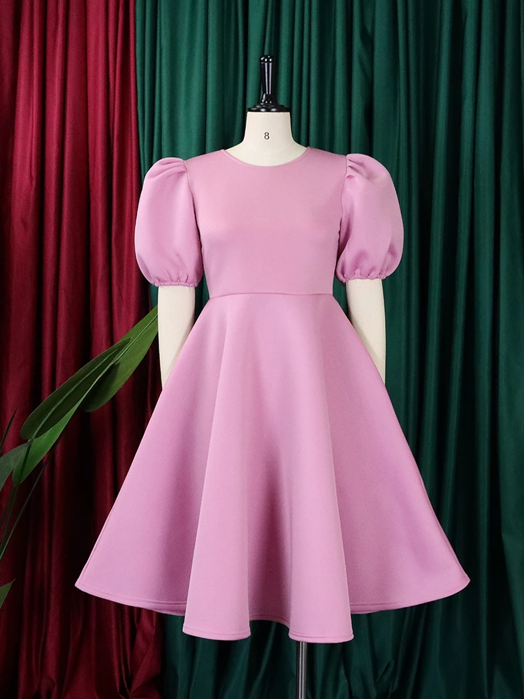 

Платья, новинка, летнее однотонное белое платье-трапеция с круглым вырезом и рукавами-пузырями, с высокой талией, модные элегантные вечерни...