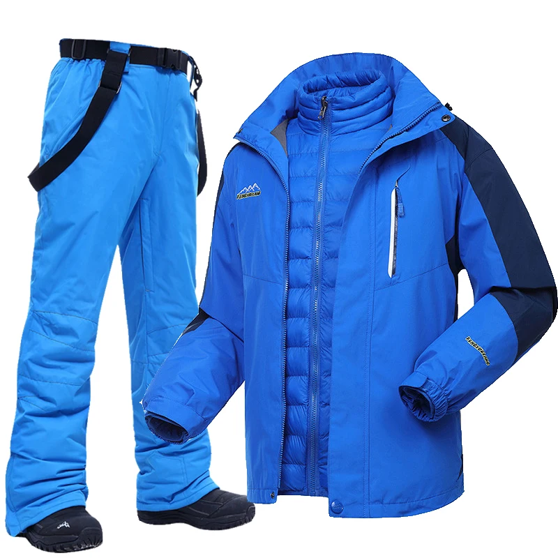 

Зимний теплый лыжный костюм, Мужская зимняя пуховая куртка и брюки, уличная Водонепроницаемая дышащая одежда для сноуборда, лыжные наряды