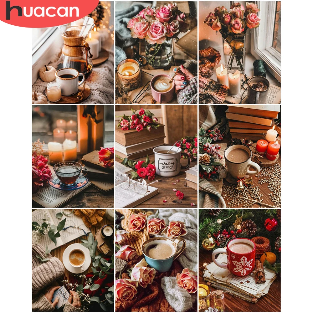 

HUACAN DIY Frame Coloring By Number Coffee Cup Landscape Kits Painting By Number Flower Modern On Canvas HandPainted Art Gift