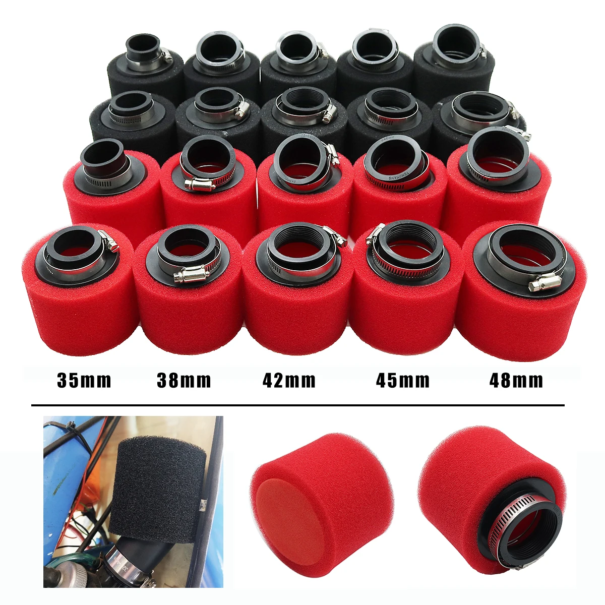 

32mm 35mm 38mm 42mm 45mm 48mm Bend Elbow Neck Foam Air Filter Sponge Cleaner Moped Scooter Dirt Pit Bike Motorcycle RED Kayo BSE