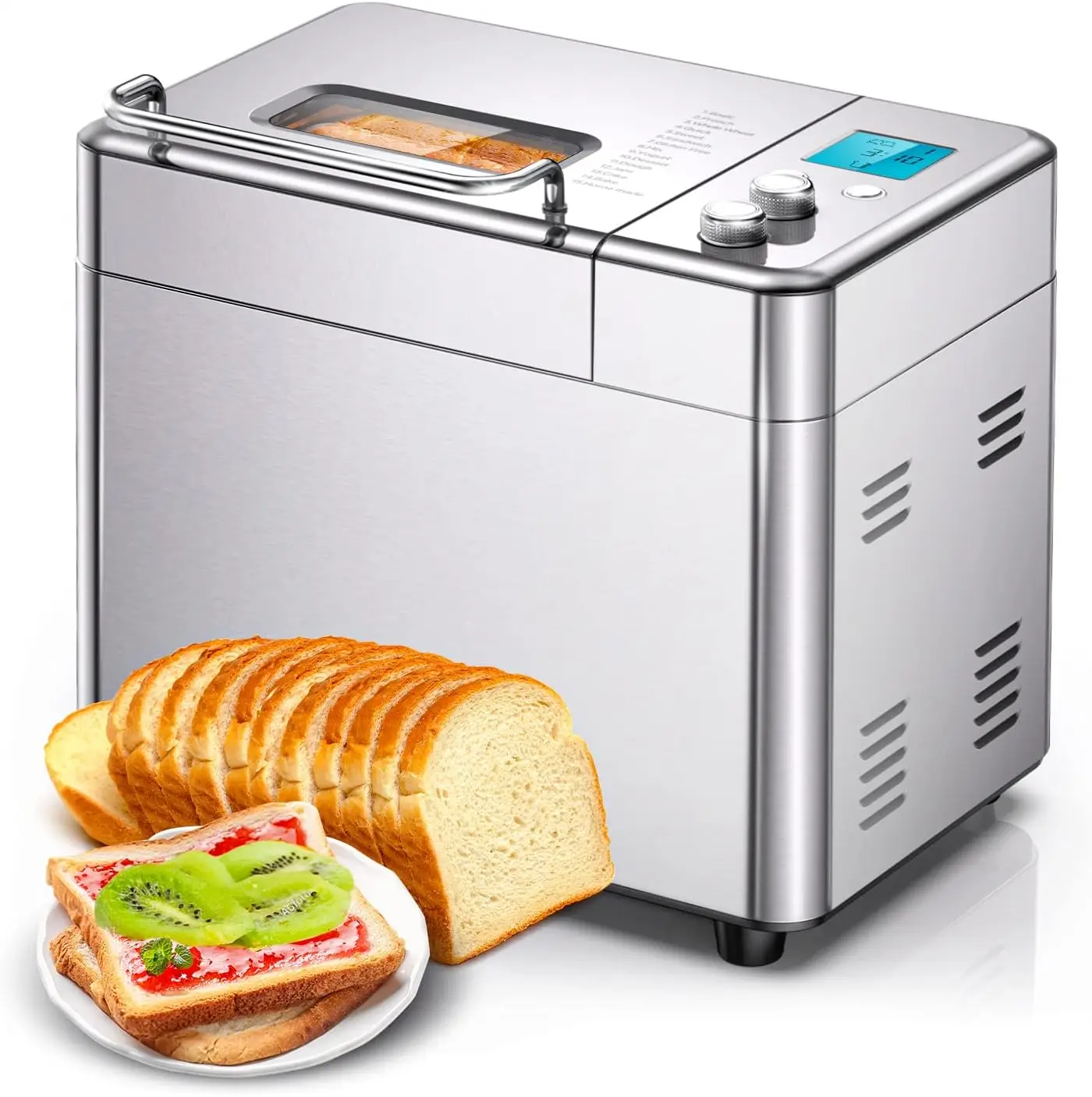 

in 1 Bread Maker, 2LB Automatic Bread Machine with Dual-Heaters, Gluten Free and Pizza Dough, Auto Nut Dispenser, 3 Loaf Sizes 3