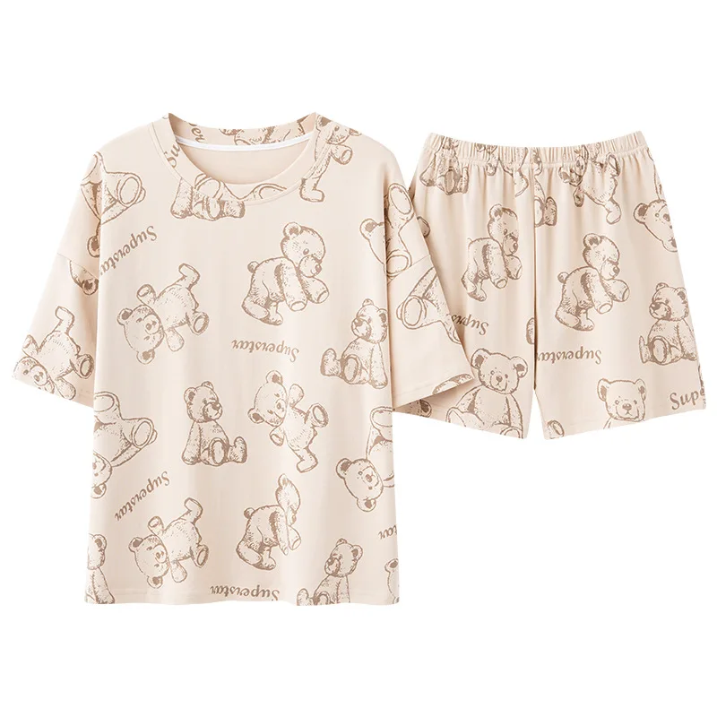 Pajamas for Women's Summer Cotton Thin Section Korean Version of The Printing Short-sleeved Shorts Home Service Two-piece Suit