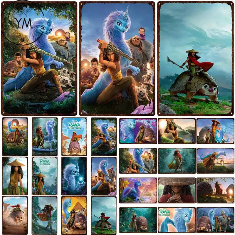 

Винтажные металлические знаки Raya And The Last Dragon Disney, Настенный декор, художественный плакат, жестяная вывеска для мужчин, украшение для бара и к...