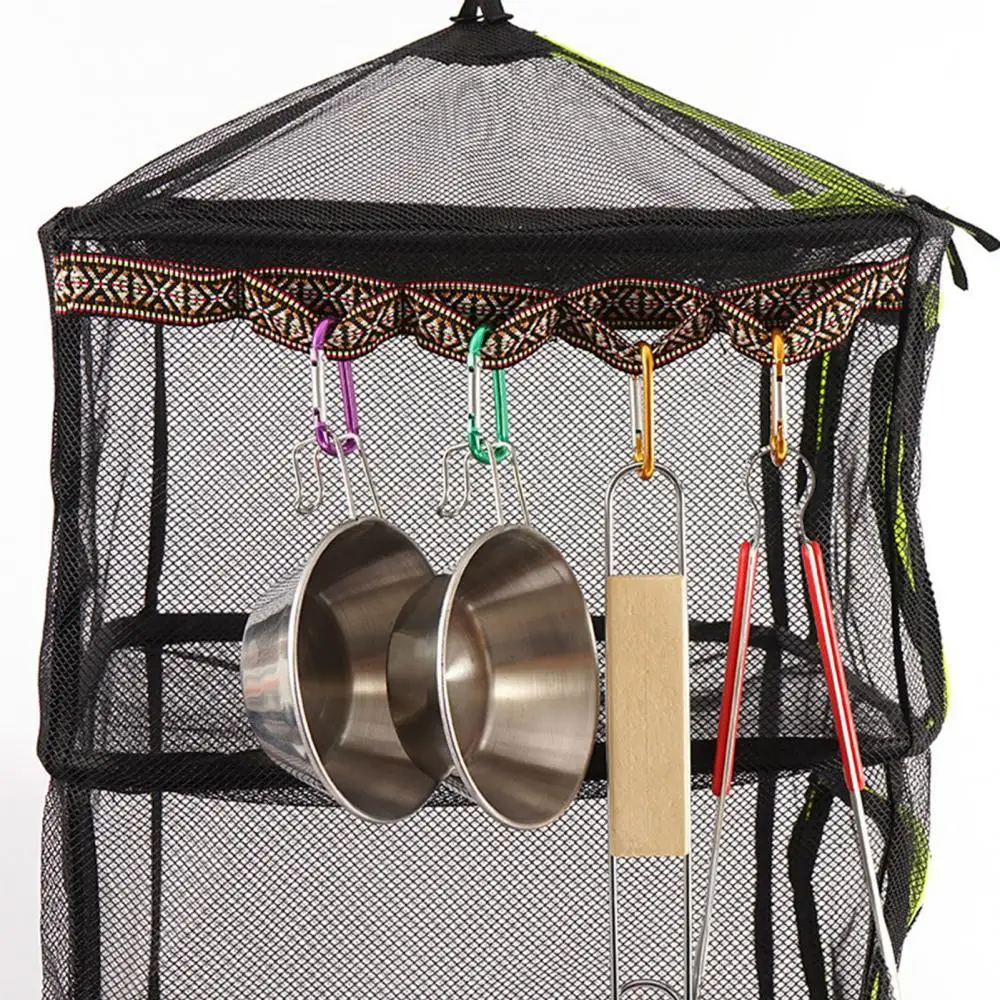 

Hanging for Camping Outdoor Storage Basket Folding 4 Layers Mesh Fruits Drying Rack Fish Dry Net Dryer Bag