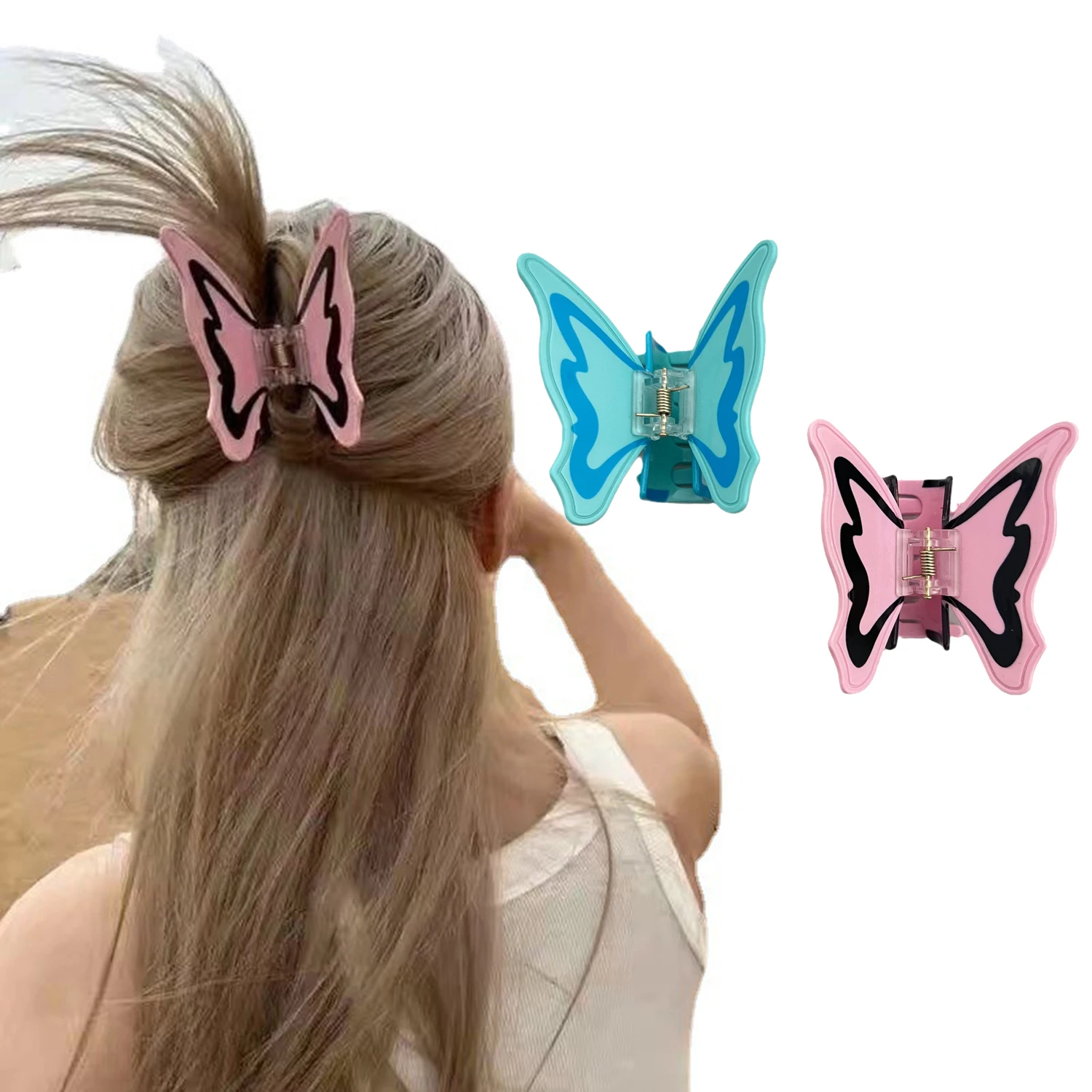 

New Fashion Acetate Butterfly Hair Claw Barrettes Sweet Fairy Hair Clip Ponytail Holder Candy Color Shark Clip Hair Accessories