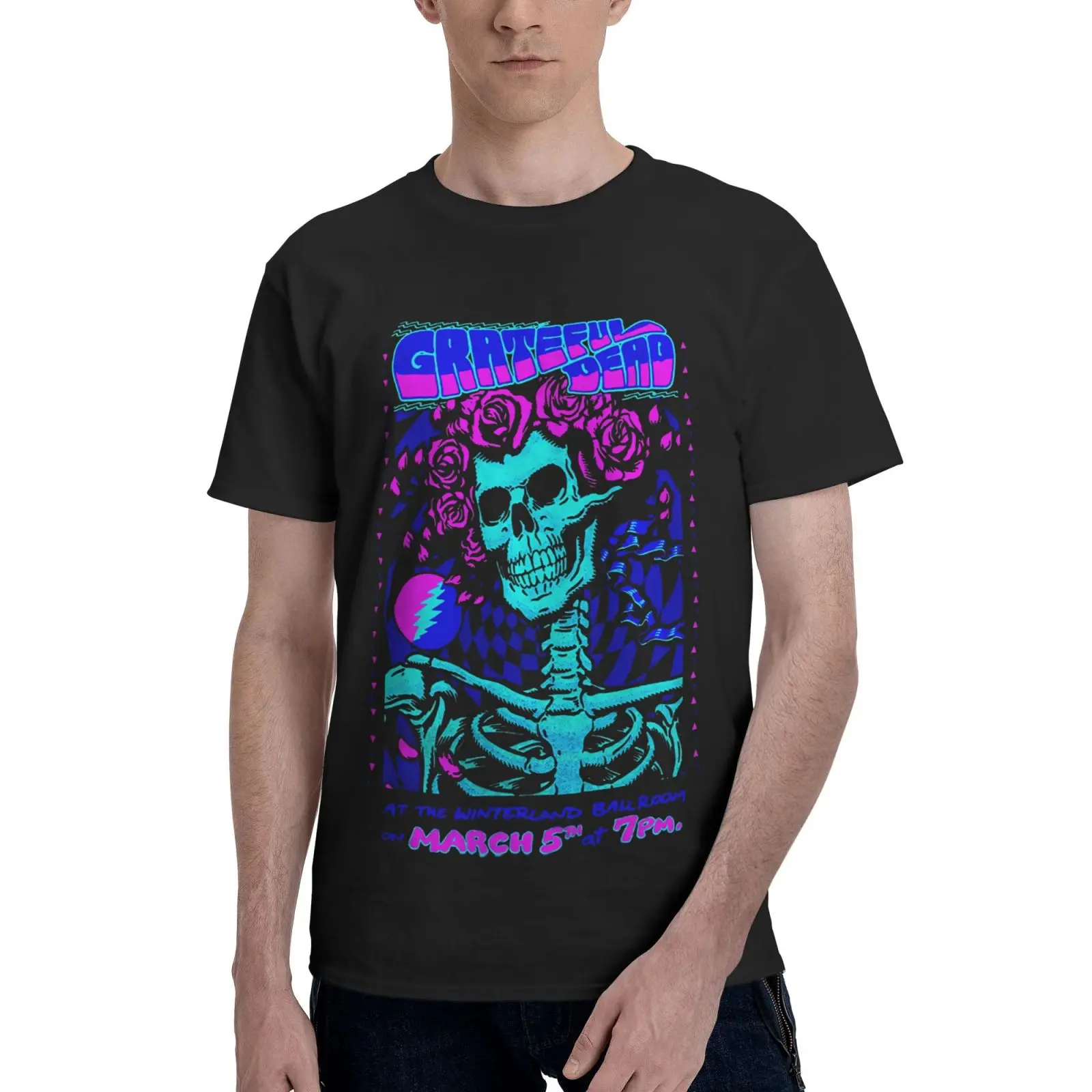 

Лицензированная футболка Grateful Dead Bertha Blacklight, Мужская футболка оверсайз для женщин и мужчин, гранж, мужские футболки, рубашка для манги