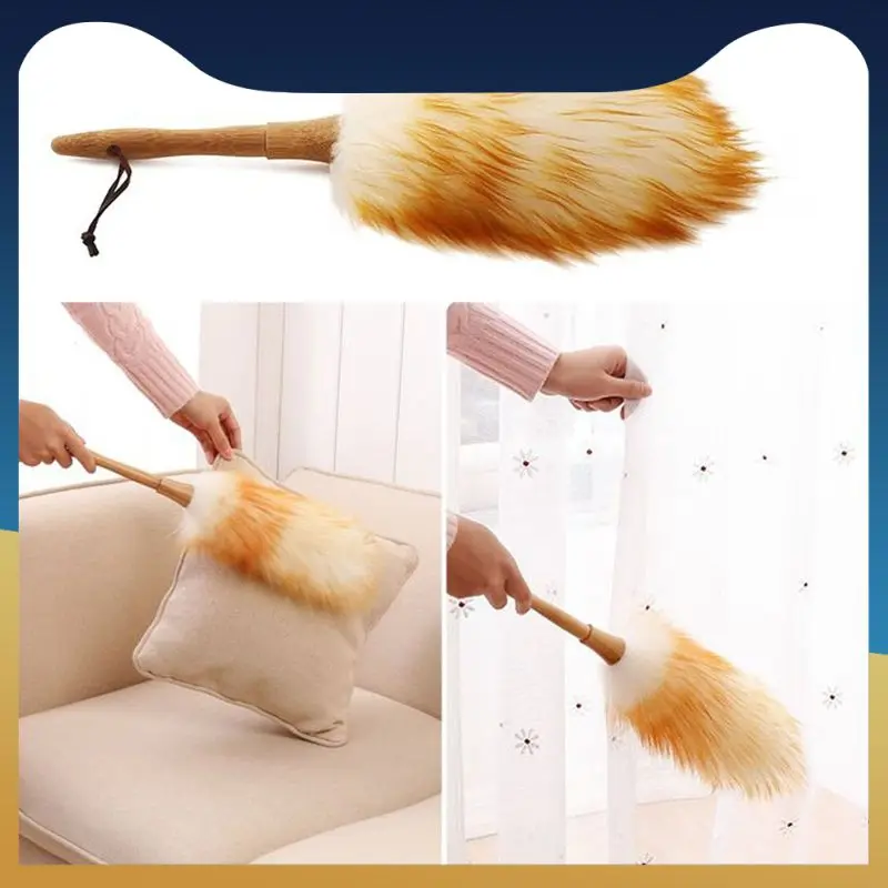 

Soft Lambswool Duster Hanging Rope Non-static Sofa Furniture Book Cases Wood Handle Home Cleaning Dust Sweeping Duster